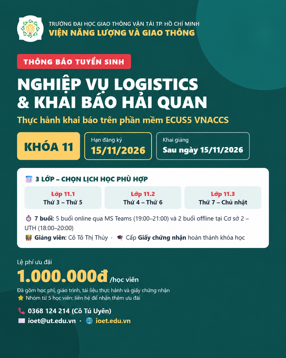 Nghiệp vụ Logistics và Khai báo Hải quan (ECUS5) – Khóa 11