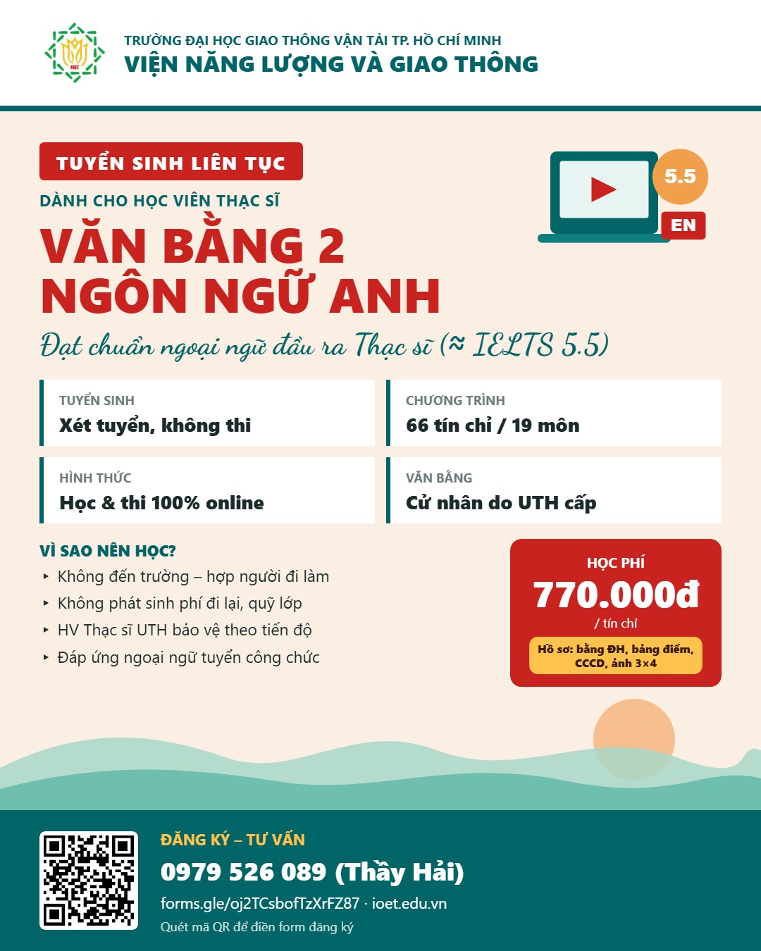 Văn bằng 2 Ngôn ngữ Anh – dành cho học viên Thạc sĩ (học 100% online)